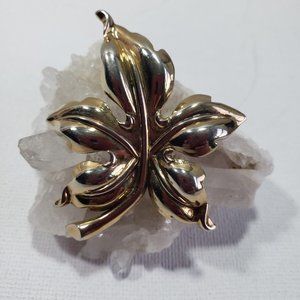 Crown Trifari Brooch Vintage Pin Gold Tone & Silver Tone Leaf 1955
